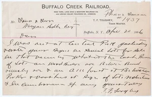 RARE Letter about Land - Buffalo Creek Railroad - Toughey 1896 Saur Buffalo NY - Picture 1 of 2