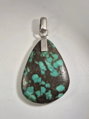 Anhänger Türkis Cabochon Spiderweb Hubei China über  Silber 925 Unikat 254 - Bild 1 von 4