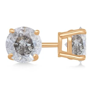 2.04 carat Round Natural Diamond Studs 14k Yellow Gold Basket style Earrings - Picture 1 of 4