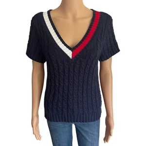 Tommy Jeans Cable Knit Sweater Womens Large Short Sleeve Vintage Y2K Retro - Picture 1 of 7