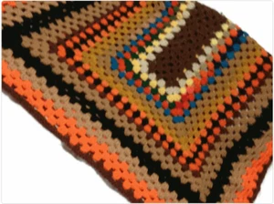 Gehäkelte Oma Afghan Boho Retro Herbst satte Farben Stash/recycelt afghanisch - Bild 1 von 5