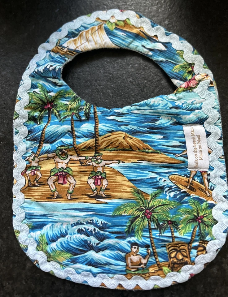 热带夏威夷海滩婴儿围兜-女孩/男孩-毛伊岛制造-海洋热带度假 — 第 1/4 张图片