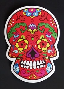 Calcomanía adhesiva de vinilo impermeable rojo amarillo Sugar Skull día de los muertos 2" X 3” - Imagen 1 de 1