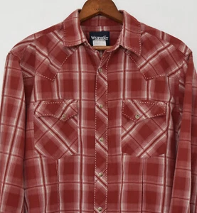 Wrangler Medium Western Shirt Pearl Snap Front Red Big Stitch Rockabilly - Picture 1 of 4