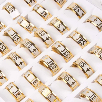 Großhandel Ringe 20stk Edelstahl Jesus Kreuz Bibel Herrenmode Schmuck Goldring - Bild 1 von 4