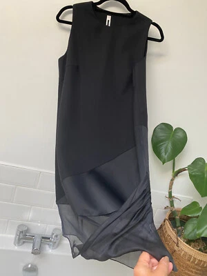 MCQ ALEXANDER MCQUEEN Negro Lana y Seda Chifón Dobladillo Cambio Vestido IT42 UK10 Foto 1 de 4