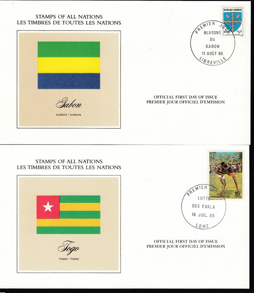 1986 TOGO 15f & GABON 100P STAMPS OF ALL NATIONS FIRST DAY COVER VF - Image 1 of 4