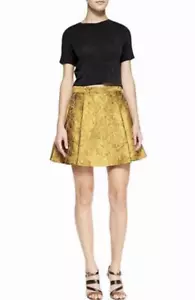 NWT Alice and Olivia Size 8 Brocade Floral Mini Skirt Black Gold Metallic $297 - Picture 1 of 11