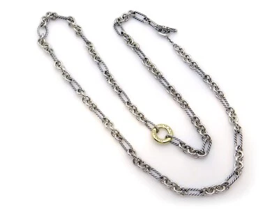 David Yurman Silver 18k Yellow Gold 7mm Cable Link Chain Circle Necklace 30 inch - Image 1 of 4