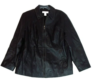 Modern Essentials Women's Leather Jacket Size 16/18W Black Full Zip Pockets  - Picture 1 of 13