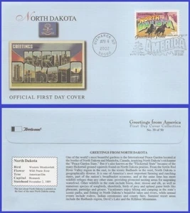 USA6 #3594 U/A FLEETWOOD FDC Dakota del Norte saludos desde América - Imagen 1 de 1