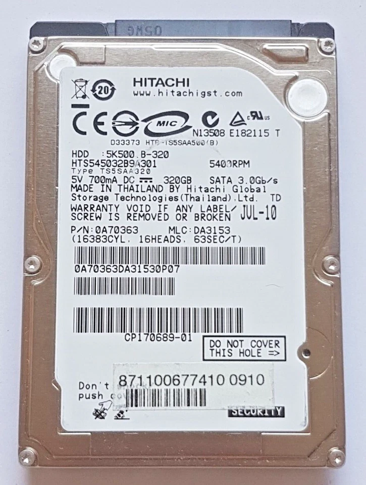 320 GB SATA Hitachi HTS545032B9A301 5400RPM 8MB HDD 2.5" Internal Hard Drive - Image 1 of 1