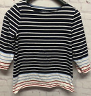 Talbots T-Shirt Women's 3/4 Sleeve Printed Small Stripe Red/White/Blue