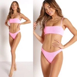 Costume da bagno nuovo con etichette Hunza G Bubblegum rosa bikini set taglia unica - Foto 1 di 11
