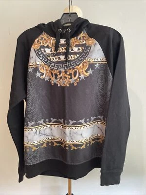 G by Guess Men's Black Gold Hooded Pullover Sweatshirt Sweater Chain Print Sz S - Image 1 of 4