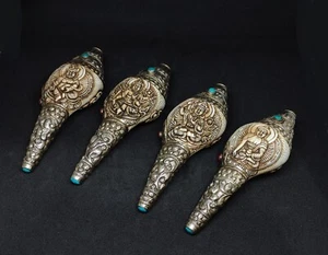 4 caracolas talladas a mano de plata tibetana sankha talladas propósito soplado, S4 - Imagen 1 de 7