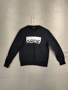 Michael Kors Women Sweatshirt Small Black Logo Cotton Blend Long Sleeve Pullover - Picture 1 of 17