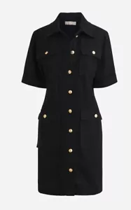 $168 NWT J. Crew Women's 10 Black 100% Linen Gamine Utility Safari Shirt dress - Picture 1 of 9