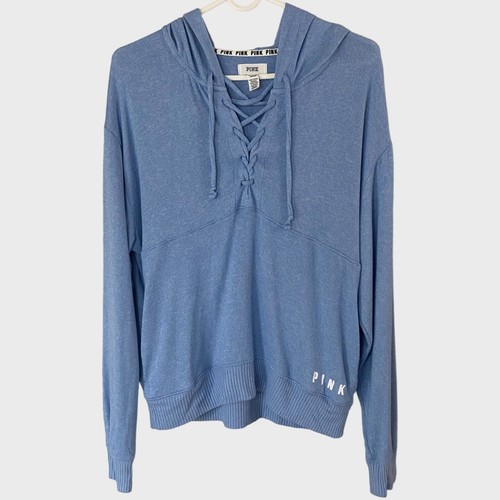 UNDERCOVER Felpa con cappuccio Victoria's Secret rosa stringata blu donna XS maglione elasticizzato