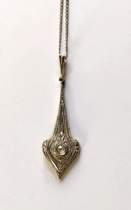 ! Antik Vintage 14K Weißgold & Diamant LAVALIER Anhänger 16" Halskette - Bild 1 von 11