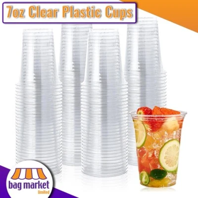 7oz Clear Plastic Cups - Disposable, Reusable, Vending, Drinking, Water, 180ml - Image 1 of 4
