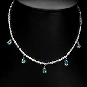 Silber Halskette Topas echt natürlich abgebaut Edelsteine massiv Sterling 13 1/2 bis 15 1/2 - Bild 1 von 24