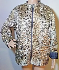 CHICO'S Wendejacke mit Reißverschluss 3 XL 16 asiatisch gesteppt Animalprint oder schwarz Denim - Bild 1 von 10