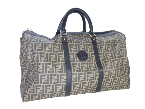 Borsa da viaggio vintage Fendi Roma marrone monogramma tessuto rivestito Boston Zucchino anni 70