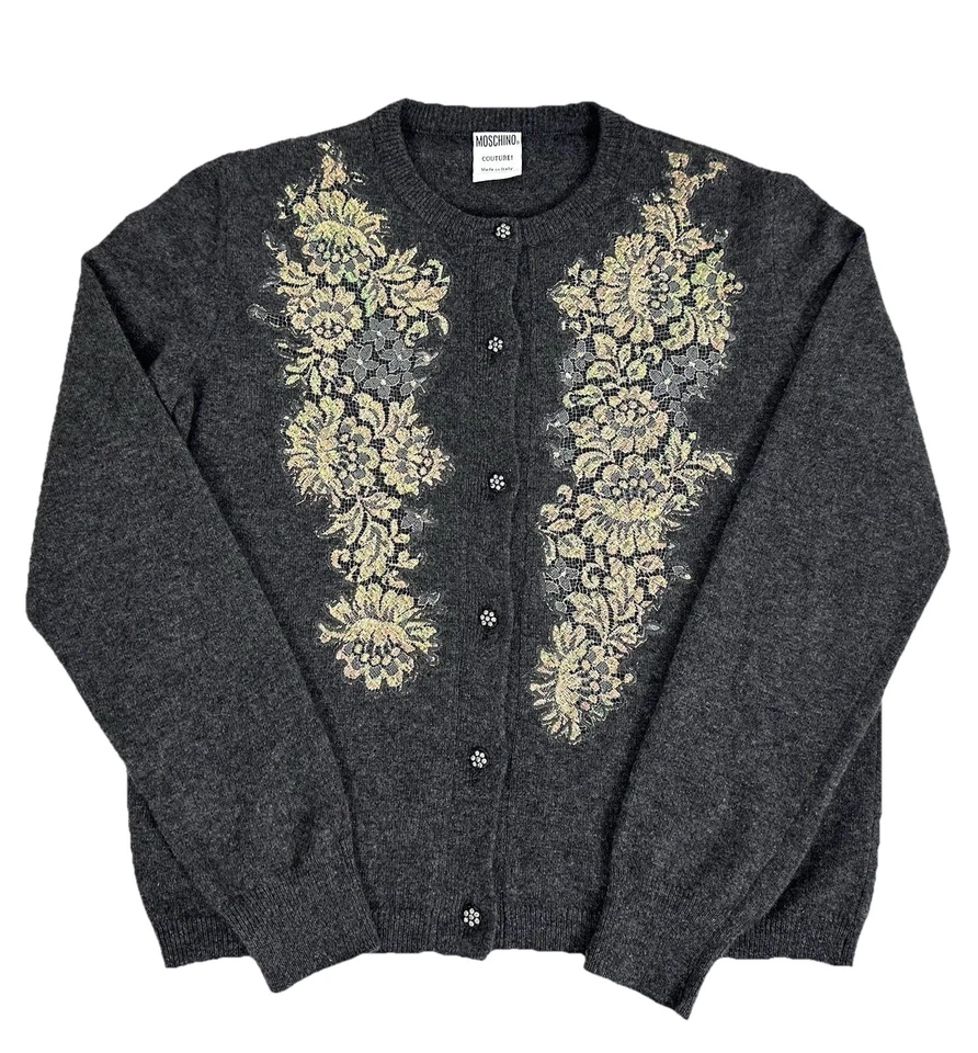 Moschino Couture Women's  Wool Cashmere Gray Cardigan Sweater Size 10 USA - Image 1 of 4