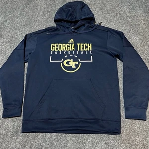Georgia Tech Yellow Jacket Hoodie Men Large Blue Sweatshirt Basketball Adidas - Picture 1 of 12