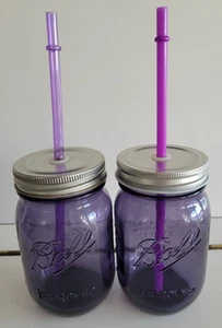 2 VASI MURATORE VETRO VIOLA PALLINE COPERCHI METALLO 1913 1915 100 ANNI AMER HERITAGE 14 OZ - Foto 1 di 13