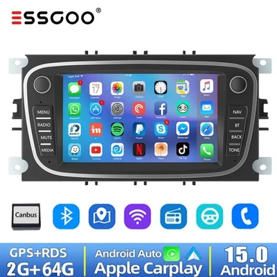 Für Ford Focus Mondeo MK4 C/S-Max Autoradio Android 15.0 Carplay GPS Navi WIFI - Bild 1 von 4