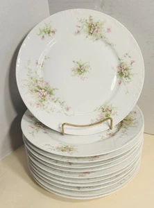Set of 11 T. Haviland Limoges Pink Flowers Dinner Plates Schleiger 157e VGC - Picture 1 of 5