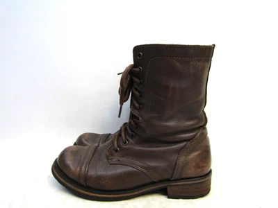 STEVE MADDEN Mujer Talla 8.5 M Cuero Marrón Cremallera Combate Botines Altos TROOPA Foto 1 de 4