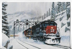 NOS LEANIN' TREE Christmas Card 7x5 TRAIN Winter on Donner Pass Railroad - Picture 1 of 3