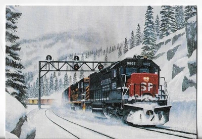 NOS LEANIN' TREE Christmas Card 7x5 TRAIN Winter on Donner Pass Railroad - Image 1 of 3