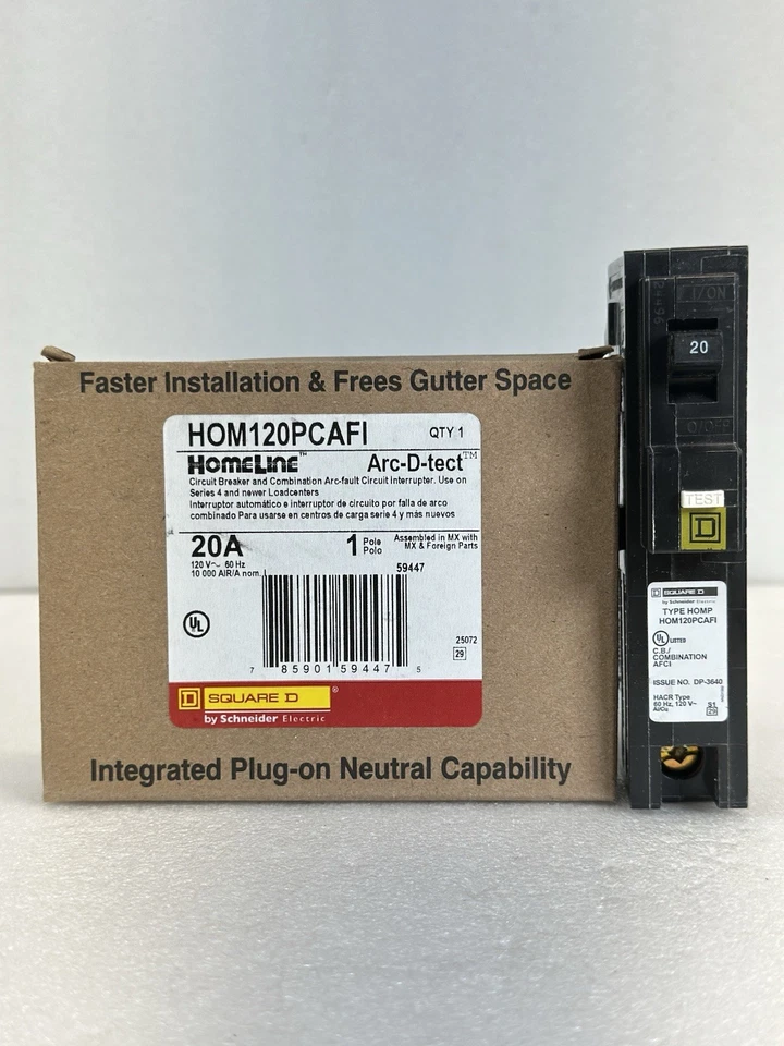 NEW SQUARE D HOM120PCAFI 20A 1P 120V AFCI Plug on Neutral Circuit Breaker - Image 1 of 1