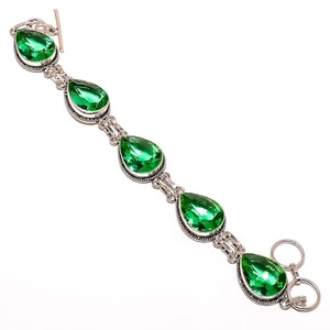 Emerald Quartz (Simulated) Gemstone Handmade Antique Bracelet 7-7.99" B75-301 - Picture 1 of 3