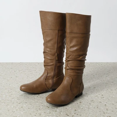 Mujeres Botas planas de tacón bajo hasta la rodilla Forro de piel sintética Botines con cremallera lateral Foto 1 de 2