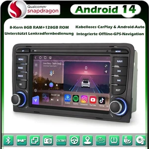 Radio de coche Android 14 Qualcomm 8GB+128GB 8 núcleos DAB BT para AUDI A3 S3 RS3 RNSE-PU - Imagen 1 de 19