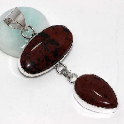 Mahogany Obsidian 925 Silver Plated Long Pendant 2.5" Best Gift For Women JW - Image 1 of 3