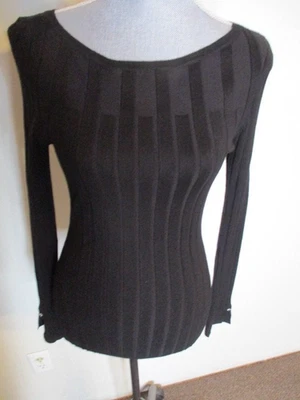 NUEVO CON ETIQUETAS WHBM FAB! Suéter elástico cuello barco ancho acanalado abertura puños en negro M Foto 1 de 4