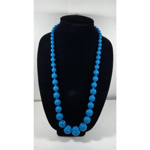 Vintage Textured Blue Plastic Graduated Beaded Necklace Spring Classic 28in - Picture 1 of 6