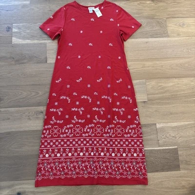 NEW Coldwater Creek Sz XL Maxi T-Shirt Dress Red White Bandanna Floral - Image 1 of 4