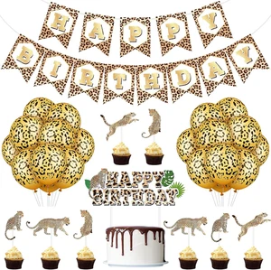 Juego de 46 piezas de decoraciones de cumpleaños de guepardo incluye pancarta con estampado de leopardo guepardo  - Imagen 1 de 12