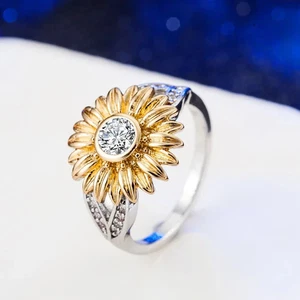 Ring Sonnenblume Mit Metall IN Zwei Töne Von Farbe Und Kristall - Bild 1 von 7