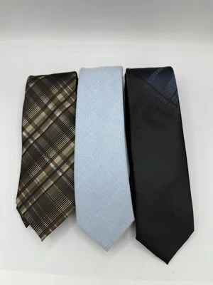 Lot of 3 JF J. Ferrar Men’s Neckties – Plaid & Solid Business Dress Ties - Image 1 of 4