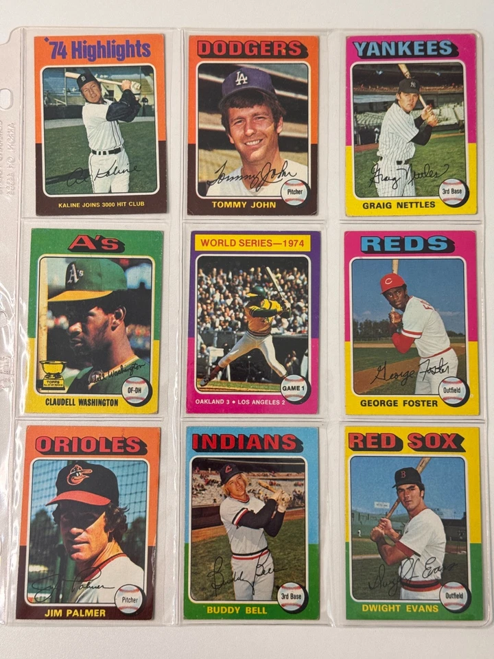 Lote de estrellas de béisbol Topps 1974 - Al Kaline 3000 Hit Highlight, Jim Palmer y más Foto 1 de 4