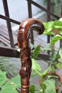 Christian Cross Wooden Hand carved Cane Wood carved crafted crook Walking Stick - Picture 1 of 7