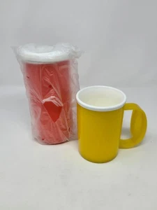 VINTAGE 90ER JAHRE TUPPERWARE TRINKGESCHIRR 2ER SET ISOLIERBECHER TUMBLER GELB ORANGE - Bild 1 von 12
